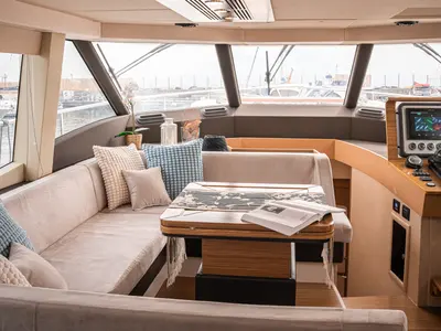 Salon of CiuCiu, a Azimut Magellano 53 motorboat at Naples, Italy