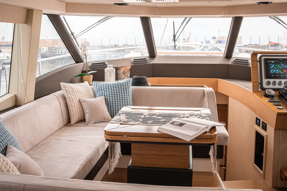 Salon of CiuCiu, a Azimut Magellano 53 motorboat at Naples, Italy