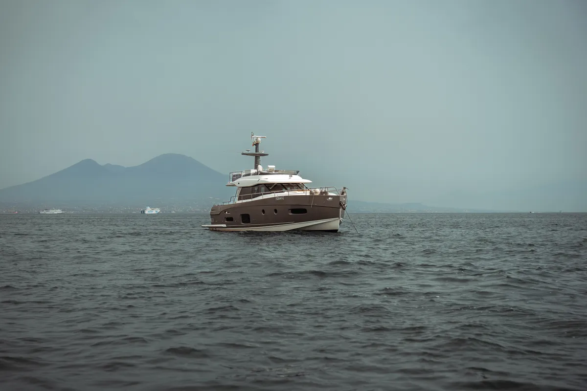 Exterior view of CiuCiu, a Azimut Magellano 53 motorboat at Naples, Italy