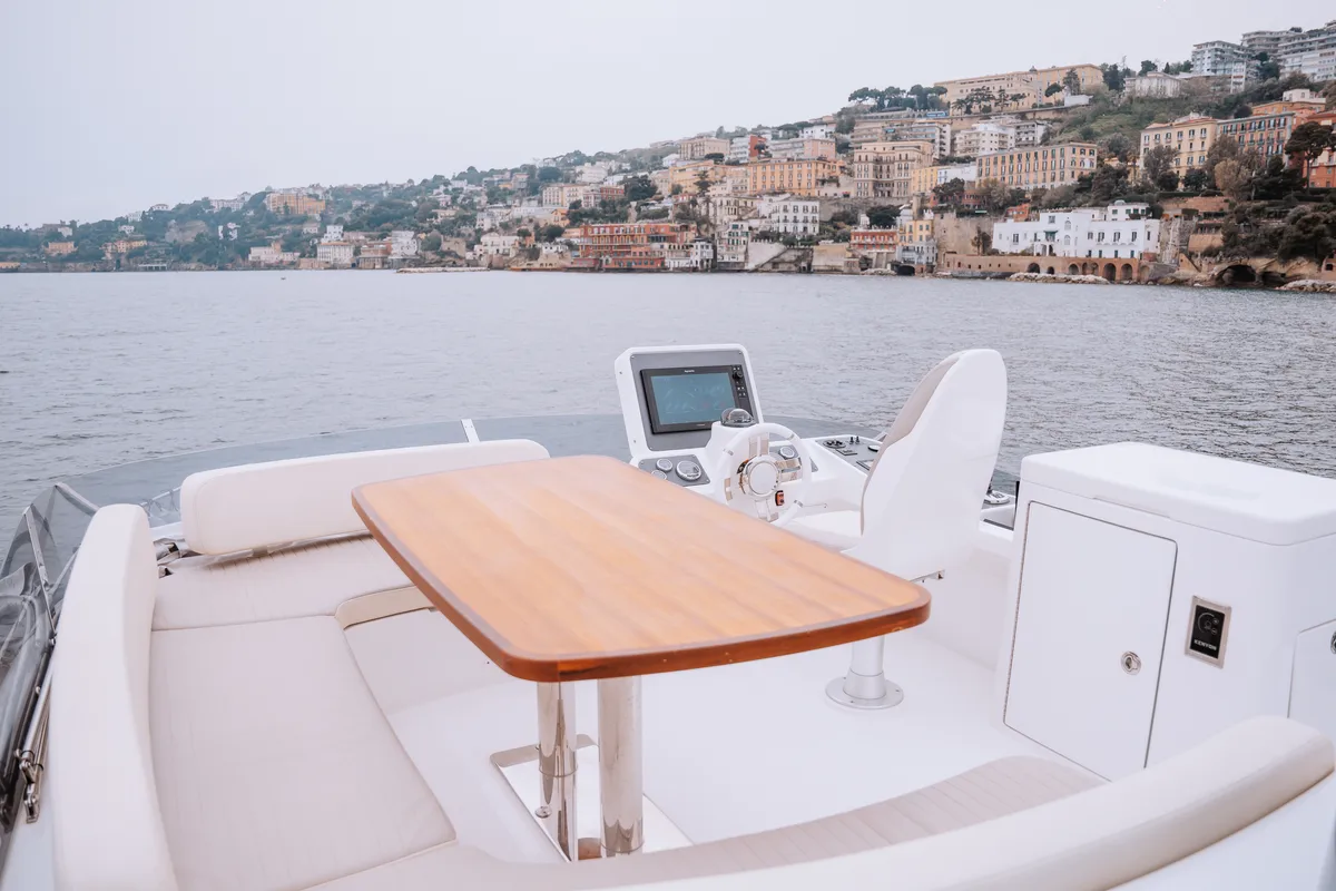 Deck of CiuCiu, a Azimut Magellano 53 motorboat at Naples, Italy