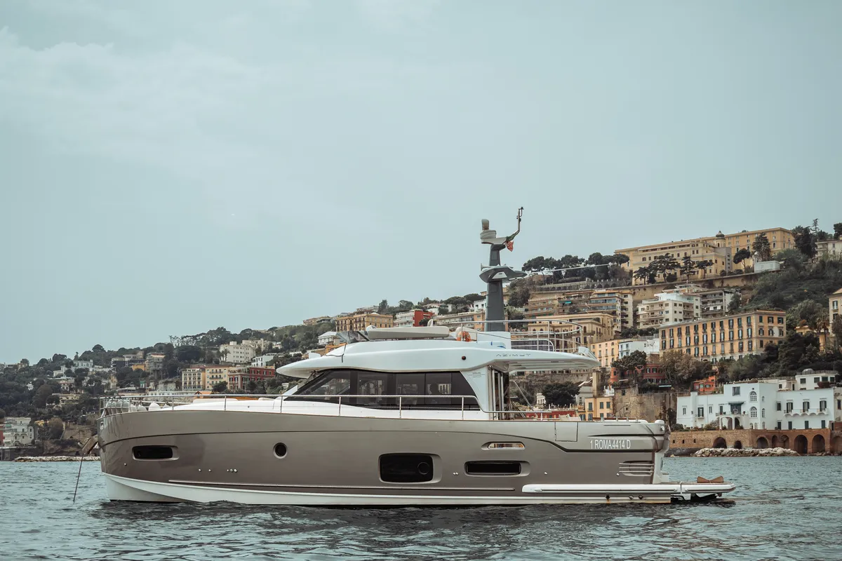 Exterior view of CiuCiu, a Azimut Magellano 53 motorboat at Naples, Italy