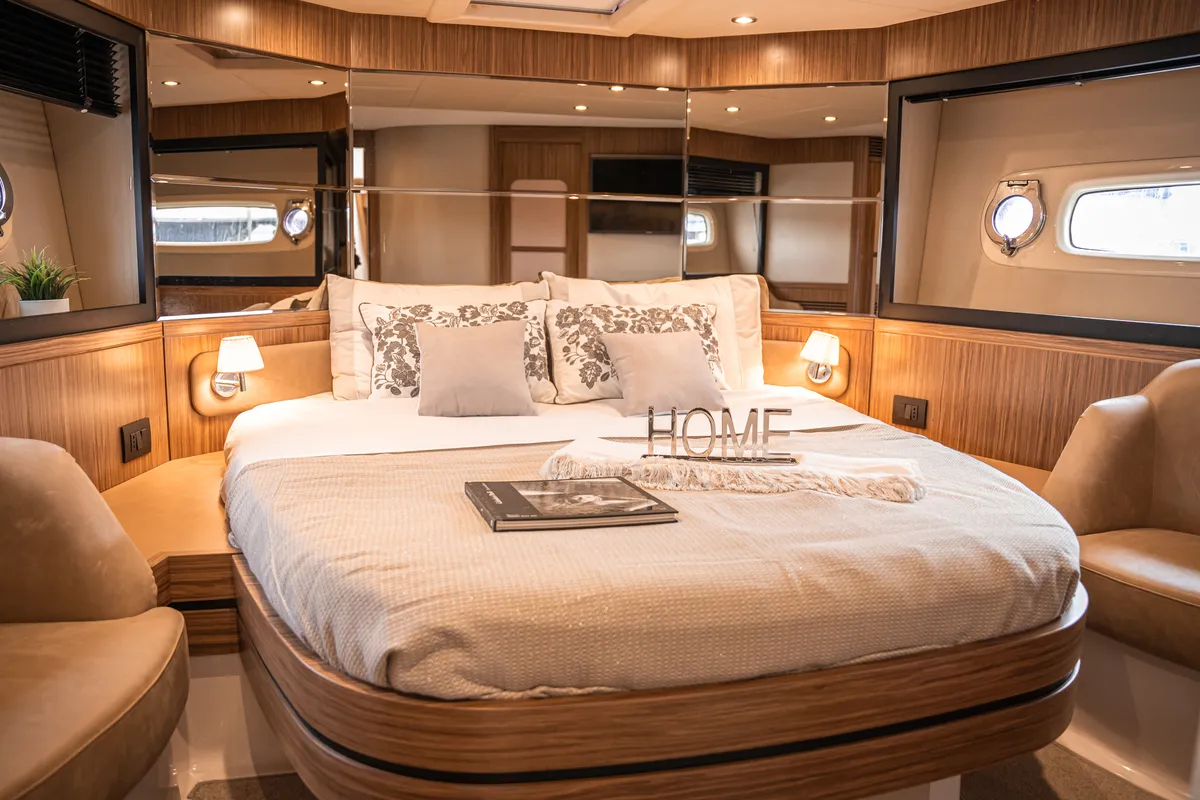 Cabin on CiuCiu, a Azimut Magellano 53 motorboat at Naples, Italy