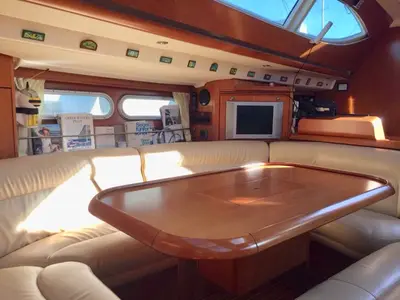 Salon of Felicita, a Jeanneau Sun Odyssey 54 DS sailboat at Kontokali, Greece