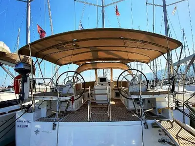 Cockpit of Magic Angel, a Jeanneau 54 sailboat at Municipal Unit of Rhodes, Greece