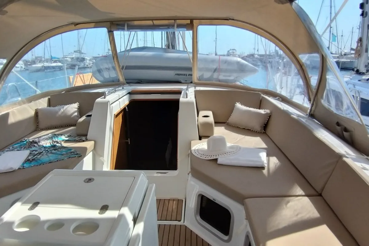 Deck of Magic Angel, a Jeanneau 54 sailboat at Municipal Unit of Rhodes, Greece