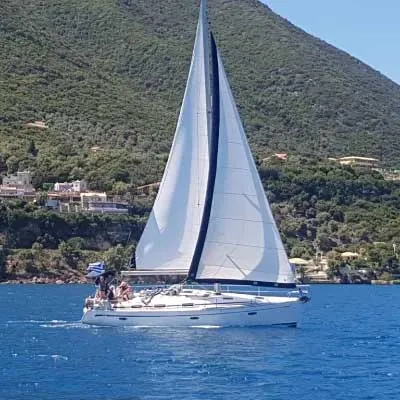 Exterior view of Alexandros I, a Bavaria 37 sailboat at Municipal Unit of Lefkada, Greece