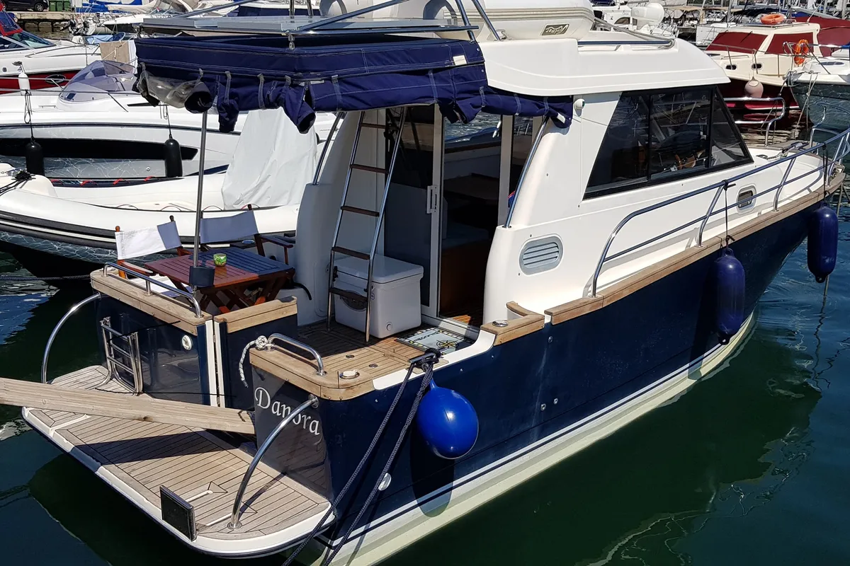 Exterior view of Danora, a SAS - Vektor Adria Event 850 motorboat at Biograd na Moru, Croatia