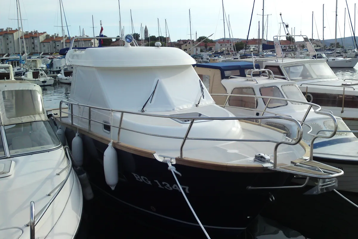 Exterior view of Danora, a SAS - Vektor Adria Event 850 motorboat at Biograd na Moru, Croatia