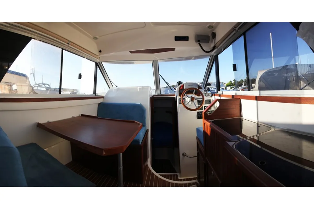 Salon of Danora, a SAS - Vektor Adria Event 850 motorboat at Biograd na Moru, Croatia