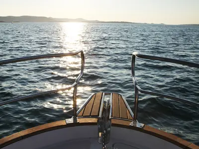 Deck of Danora, a SAS - Vektor Adria Event 850 motorboat at Biograd na Moru, Croatia