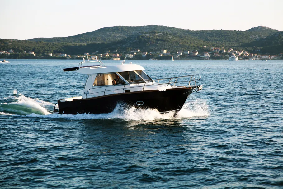 Exterior view of Danora, a SAS - Vektor Adria Event 850 motorboat at Biograd na Moru, Croatia