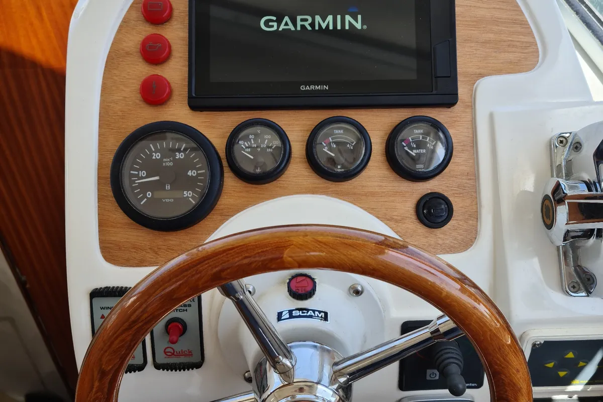Cockpit of Danora, a SAS - Vektor Adria Event 850 motorboat at Biograd na Moru, Croatia