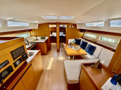 Salon of Yada, a Jeanneau Sun Odyssey 490 sailboat at Marpissa, Greece