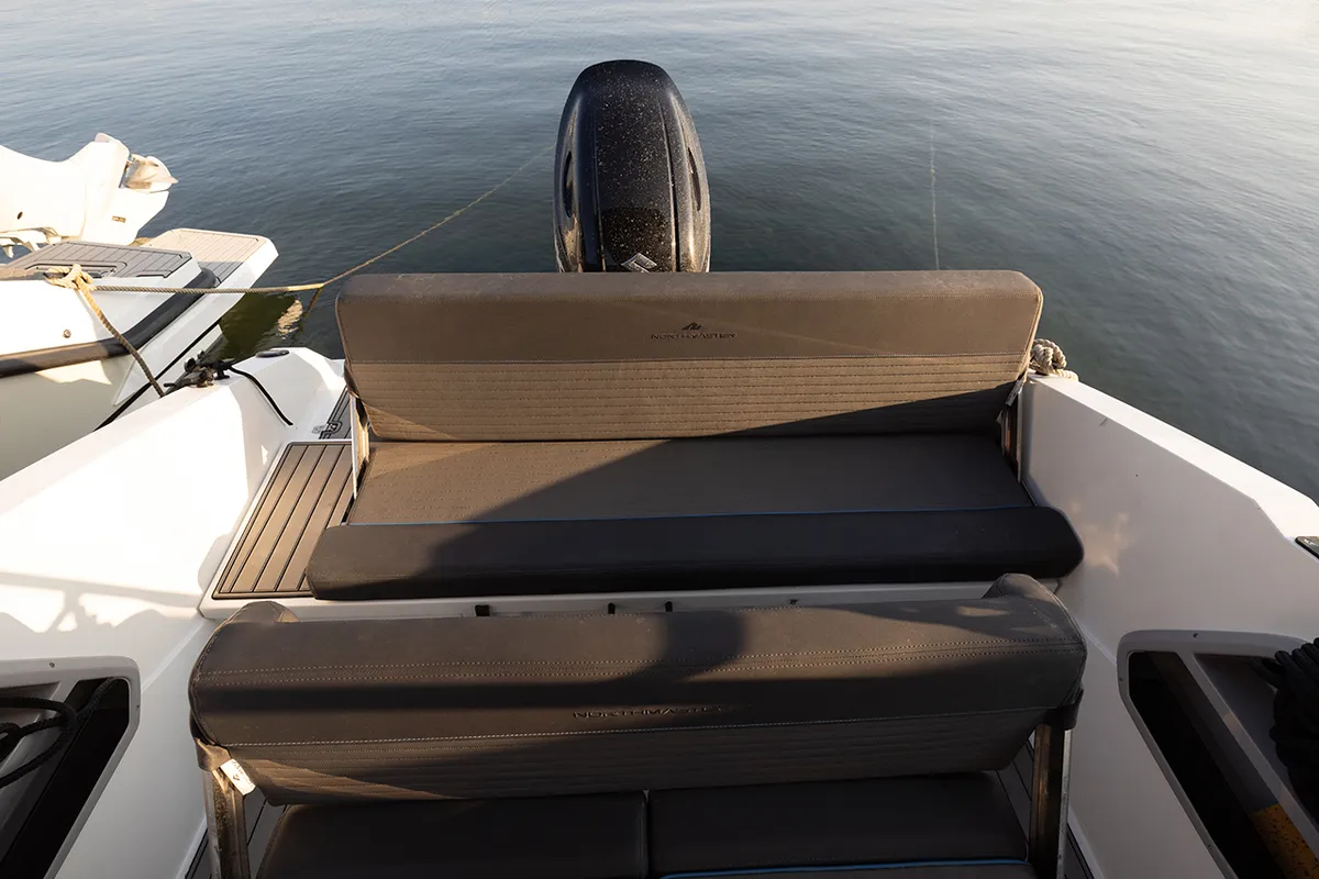 Deck of NN2, a Northmaster 645 Open motorboat at Grad Šibenik, Croatia