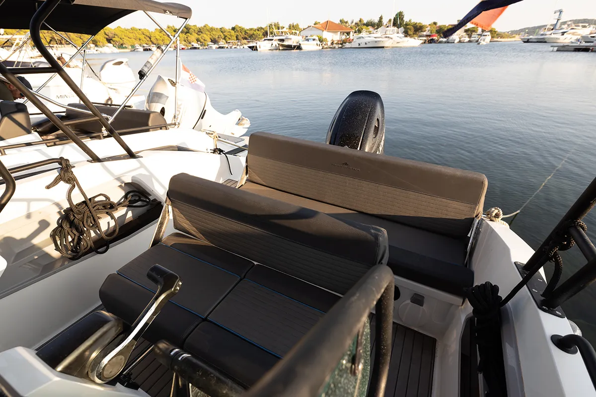 Deck of NN2, a Northmaster 645 Open motorboat at Grad Šibenik, Croatia