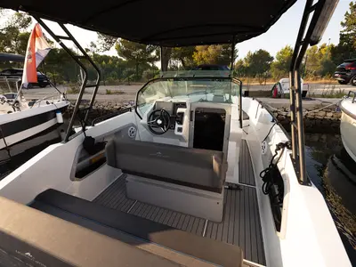 Cockpit of NN2, a Northmaster 645 Open motorboat at Grad Šibenik, Croatia
