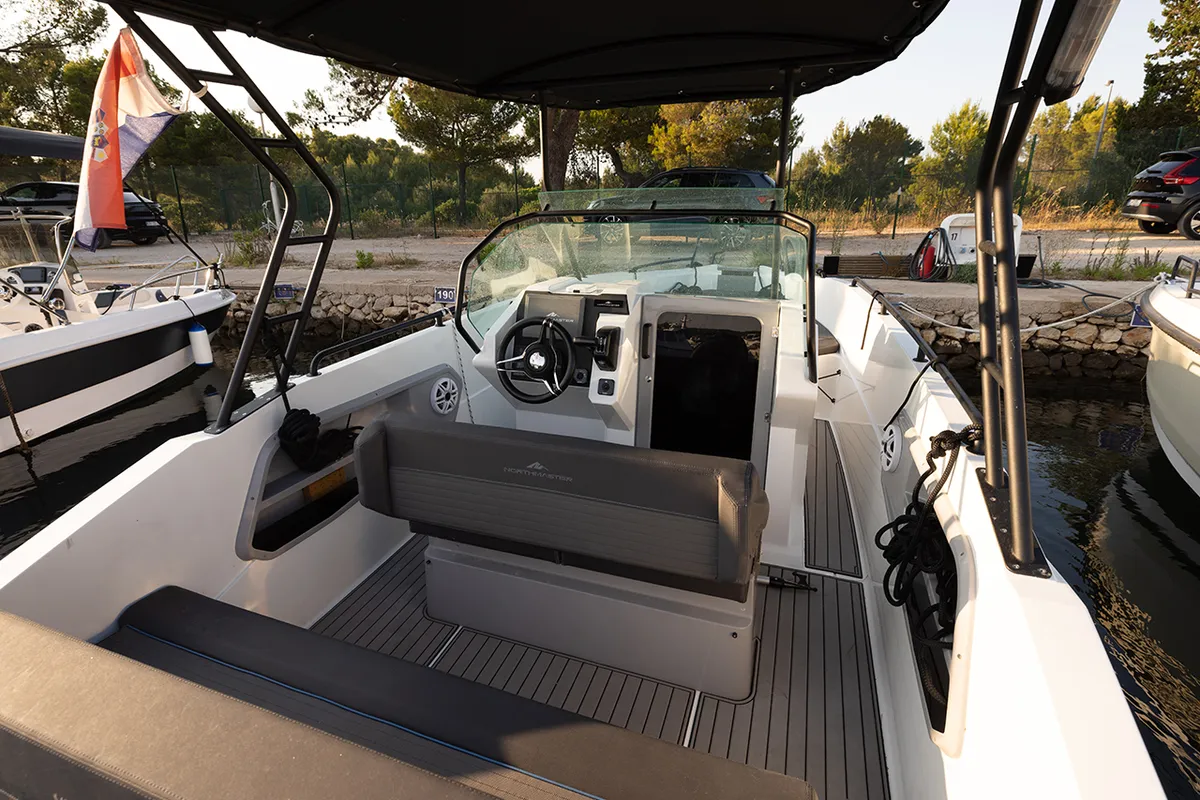 Cockpit of NN2, a Northmaster 645 Open motorboat at Grad Šibenik, Croatia