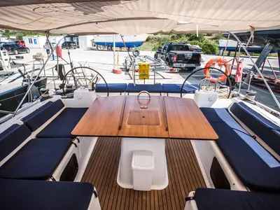 Cockpit of Petrovich, a Dufour 560 GL sailboat at Primošten, Croatia