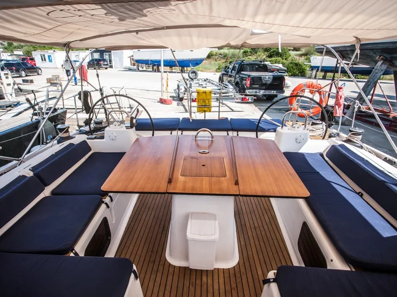 Cockpit of Petrovich, a Dufour 560 GL sailboat at Primošten, Croatia