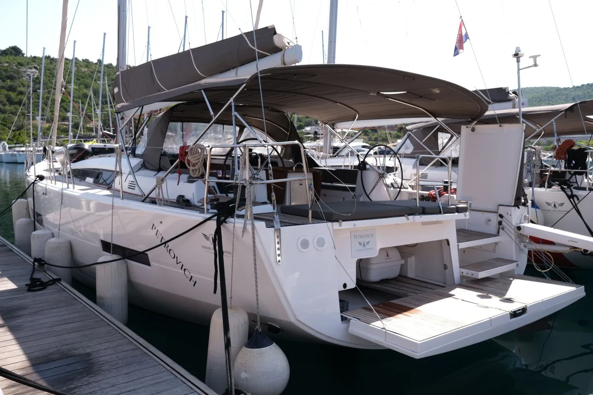Exterior view of Petrovich, a Dufour 560 GL sailboat at Primošten, Croatia