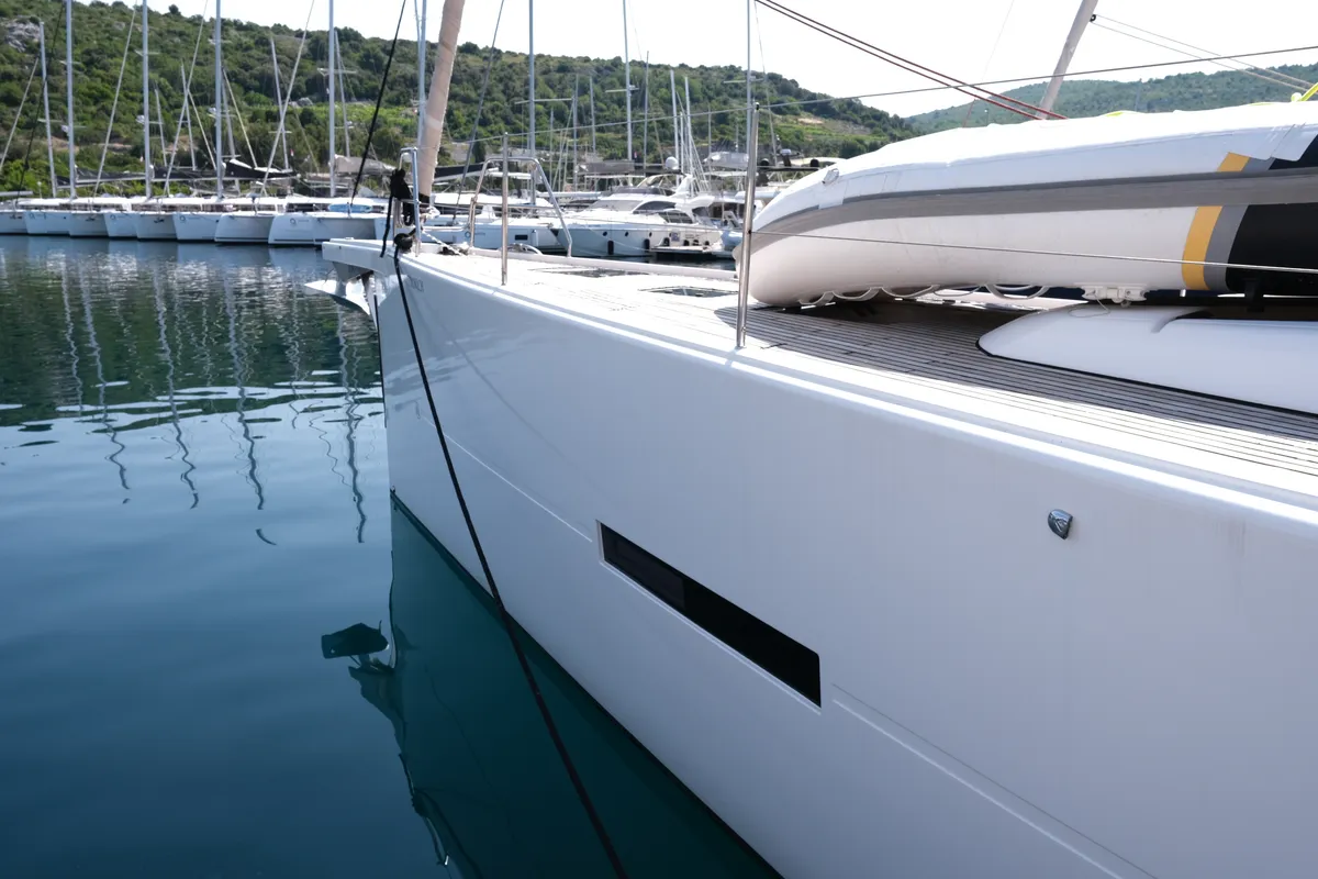 Exterior view of Petrovich, a Dufour 560 GL sailboat at Primošten, Croatia