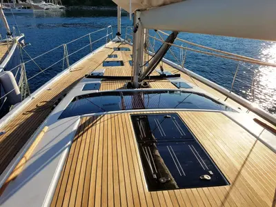 Deck of Petrovich, a Dufour 560 GL sailboat at Primošten, Croatia