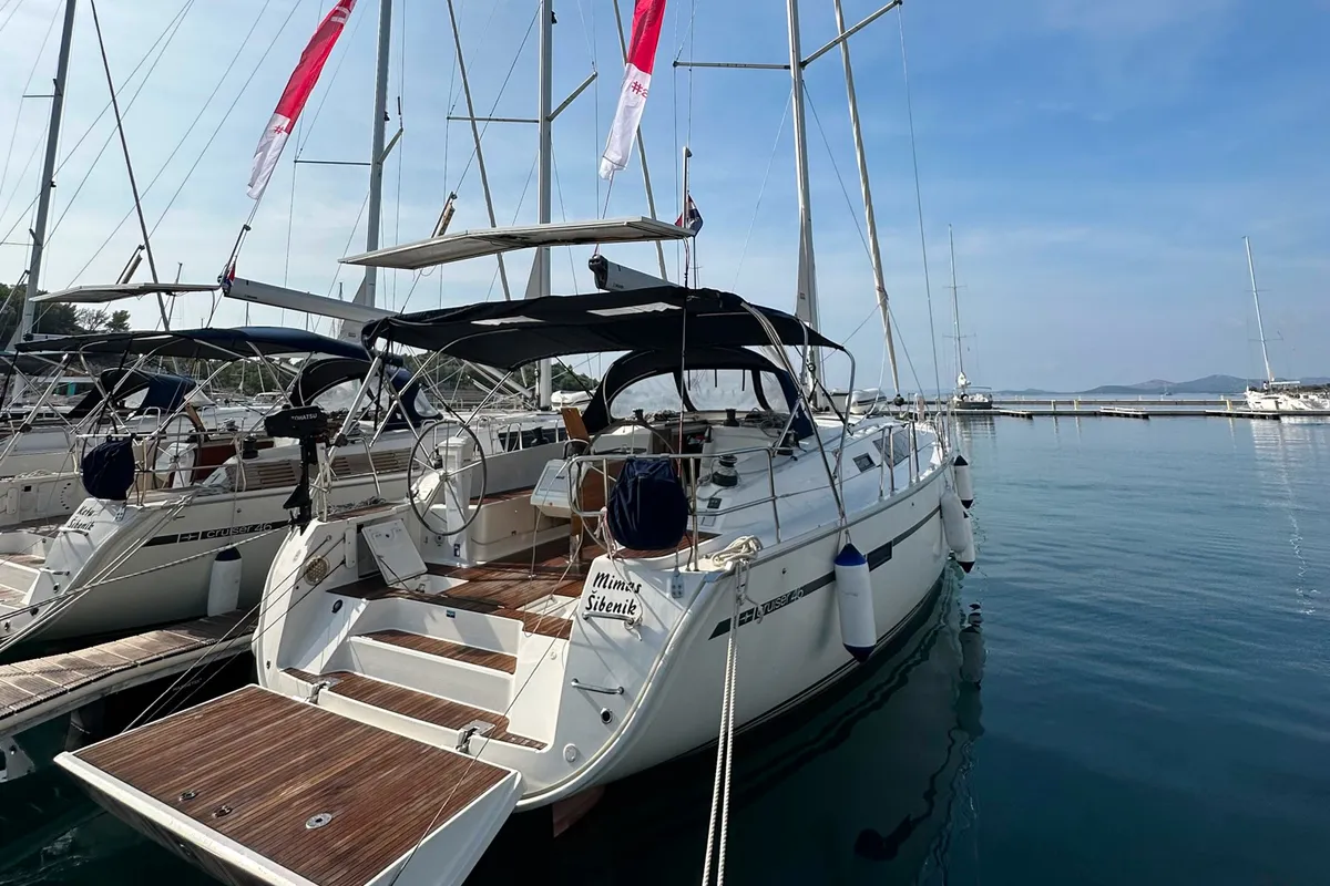 Exterior view of Mimas, a Bavaria Cruiser 46 sailboat at Općina Pakoštane, Croatia