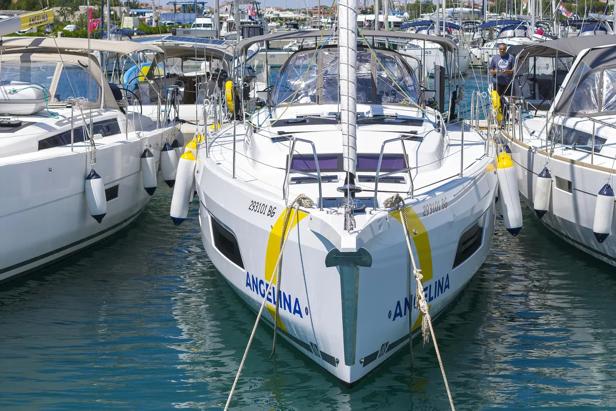 Exterior view of Blues, a Dufour 44 sailboat at Grad Trogir, Croatia