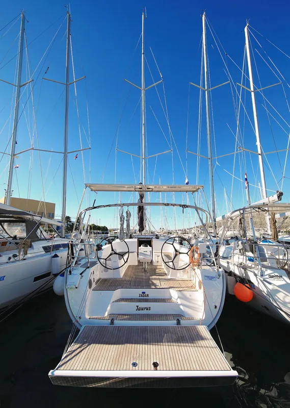 Cockpit of Taurus, a Bavaria Cruiser 46 sailboat at Grad Biograd na Moru, Croatia