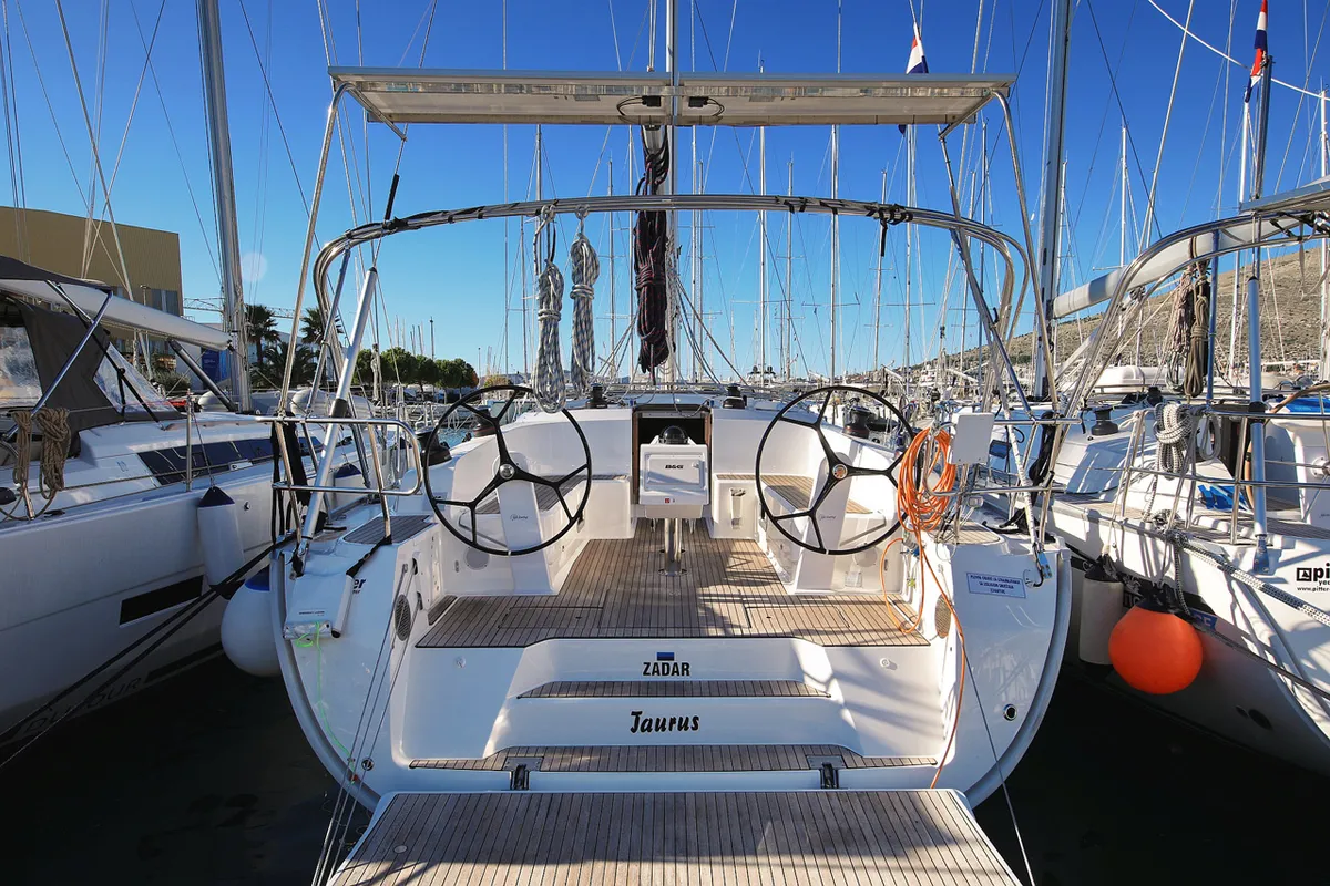 Cockpit of Taurus, a Bavaria Cruiser 46 sailboat at Grad Biograd na Moru, Croatia