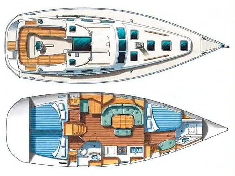 Floor plan of Armenistis, a Beneteau Oceanis 393 sailboat at Athens, Greece