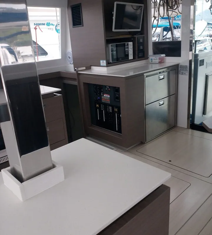 Galley of Lilamac, a Leopard 42 catamaran at Cannigione, Italy