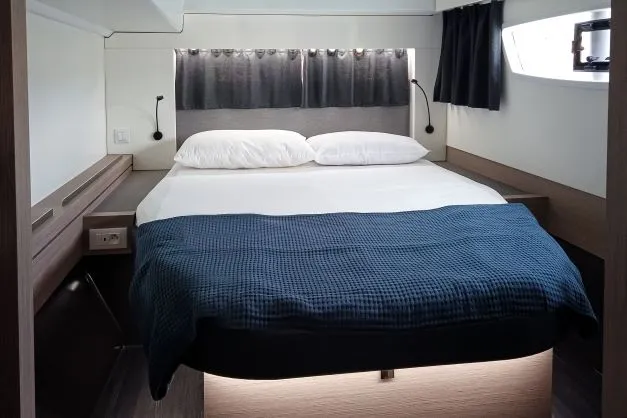 Cabin on Lalena, a Fountaine Pajot Astréa 42 catamaran at Castellammare di Stabia, Italy