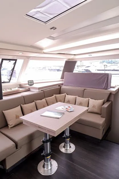 Salon of Lalena, a Fountaine Pajot Astréa 42 catamaran at Castellammare di Stabia, Italy