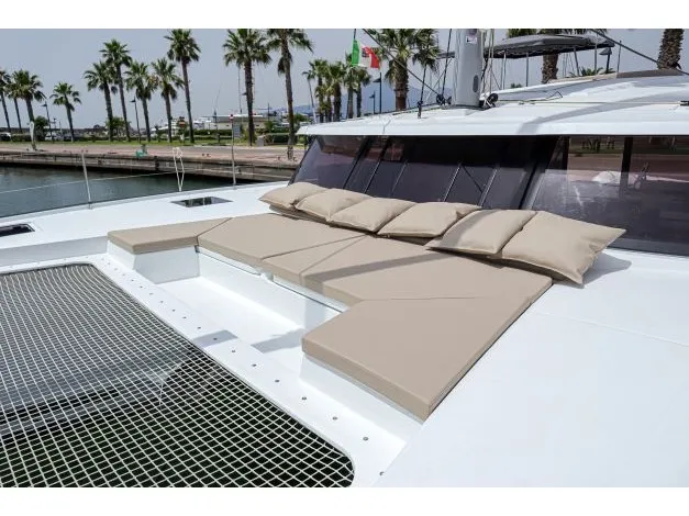 Deck of Lalena, a Fountaine Pajot Astréa 42 catamaran at Castellammare di Stabia, Italy