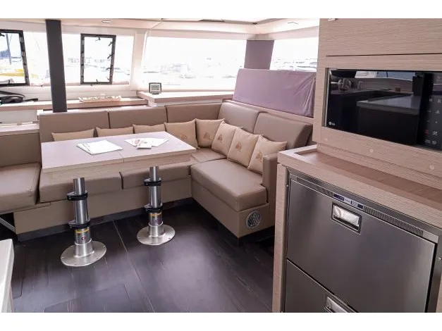 Salon of Lalena, a Fountaine Pajot Astréa 42 catamaran at Castellammare di Stabia, Italy