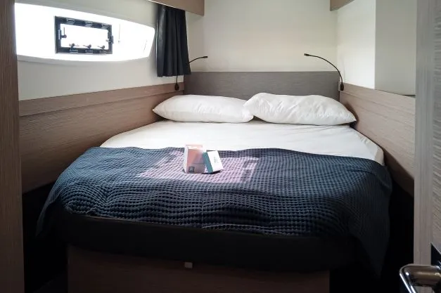 Cabin on Lalena, a Fountaine Pajot Astréa 42 catamaran at Castellammare di Stabia, Italy