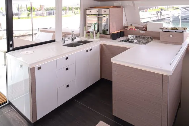 Galley of Lalena, a Fountaine Pajot Astréa 42 catamaran at Castellammare di Stabia, Italy
