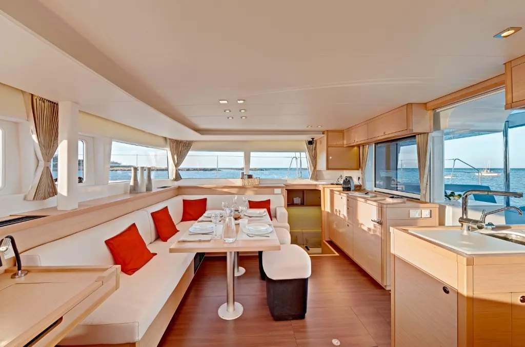 Salon of Bright Moon, a Lagoon 450 F catamaran at Trogir, Croatia