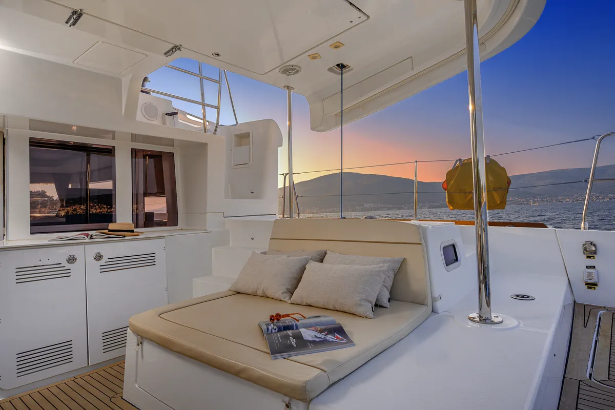 Deck of Bright Moon, a Lagoon 450 F catamaran at Trogir, Croatia