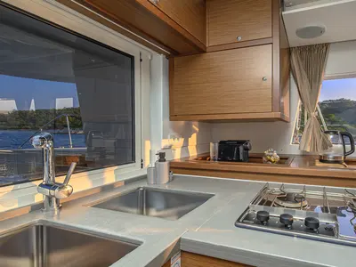 Galley of Bright Moon, a Lagoon 450 F catamaran at Trogir, Croatia