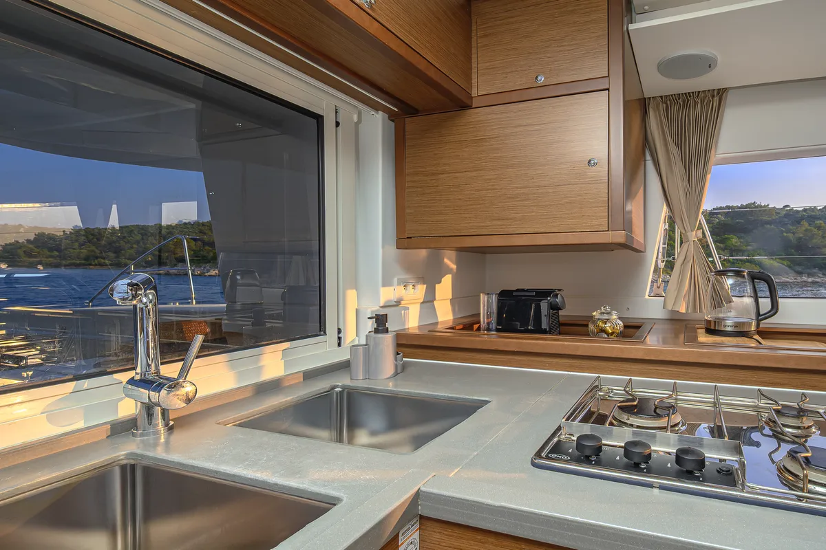 Galley of Bright Moon, a Lagoon 450 F catamaran at Trogir, Croatia