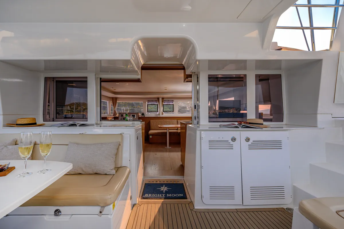 Deck of Bright Moon, a Lagoon 450 F catamaran at Trogir, Croatia