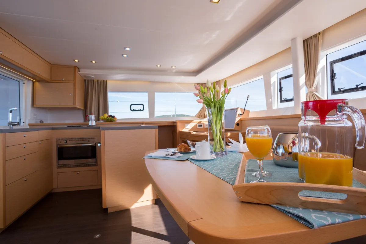 Galley of Bright Moon, a Lagoon 450 F catamaran at Trogir, Croatia