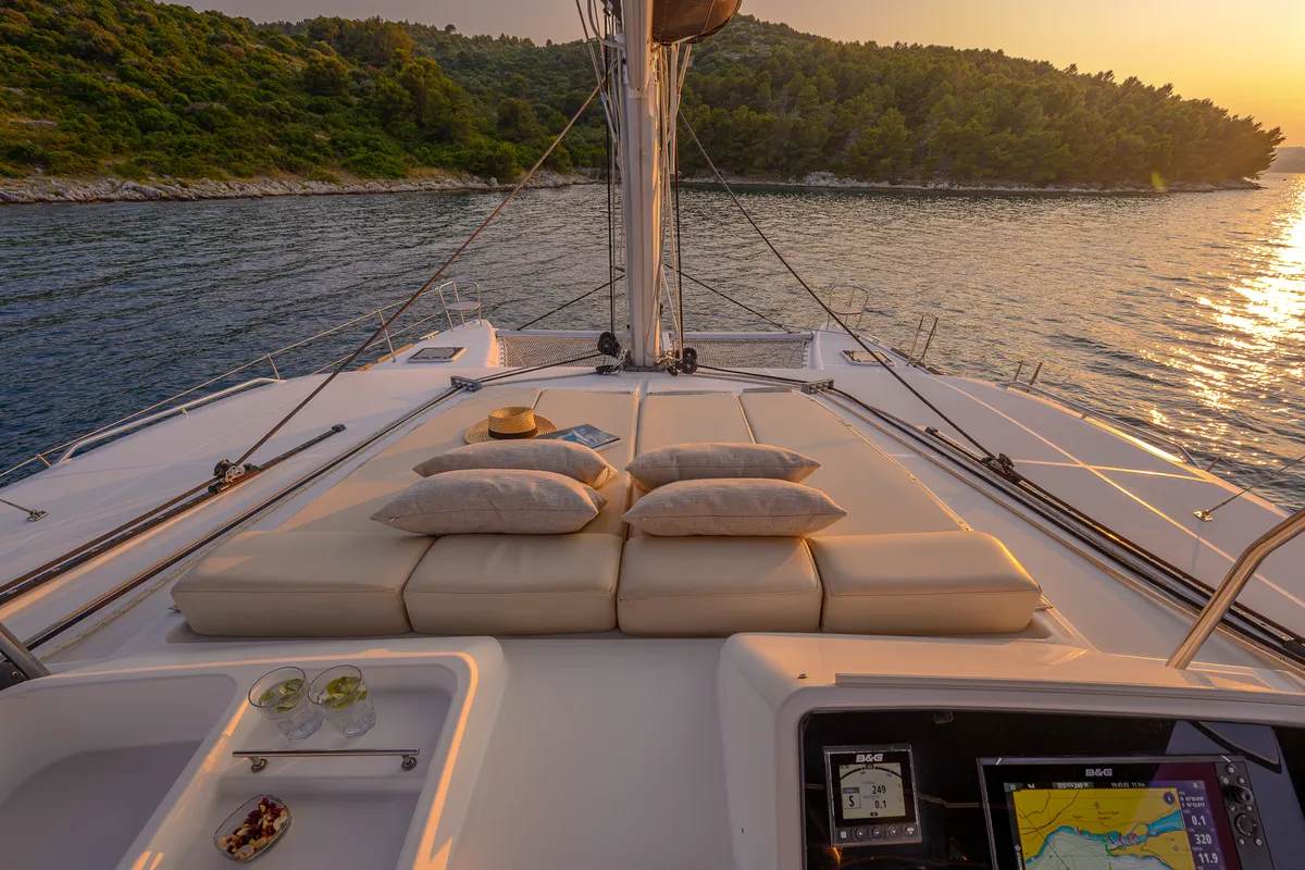 Salon of Bright Moon, a Lagoon 450 F catamaran at Trogir, Croatia