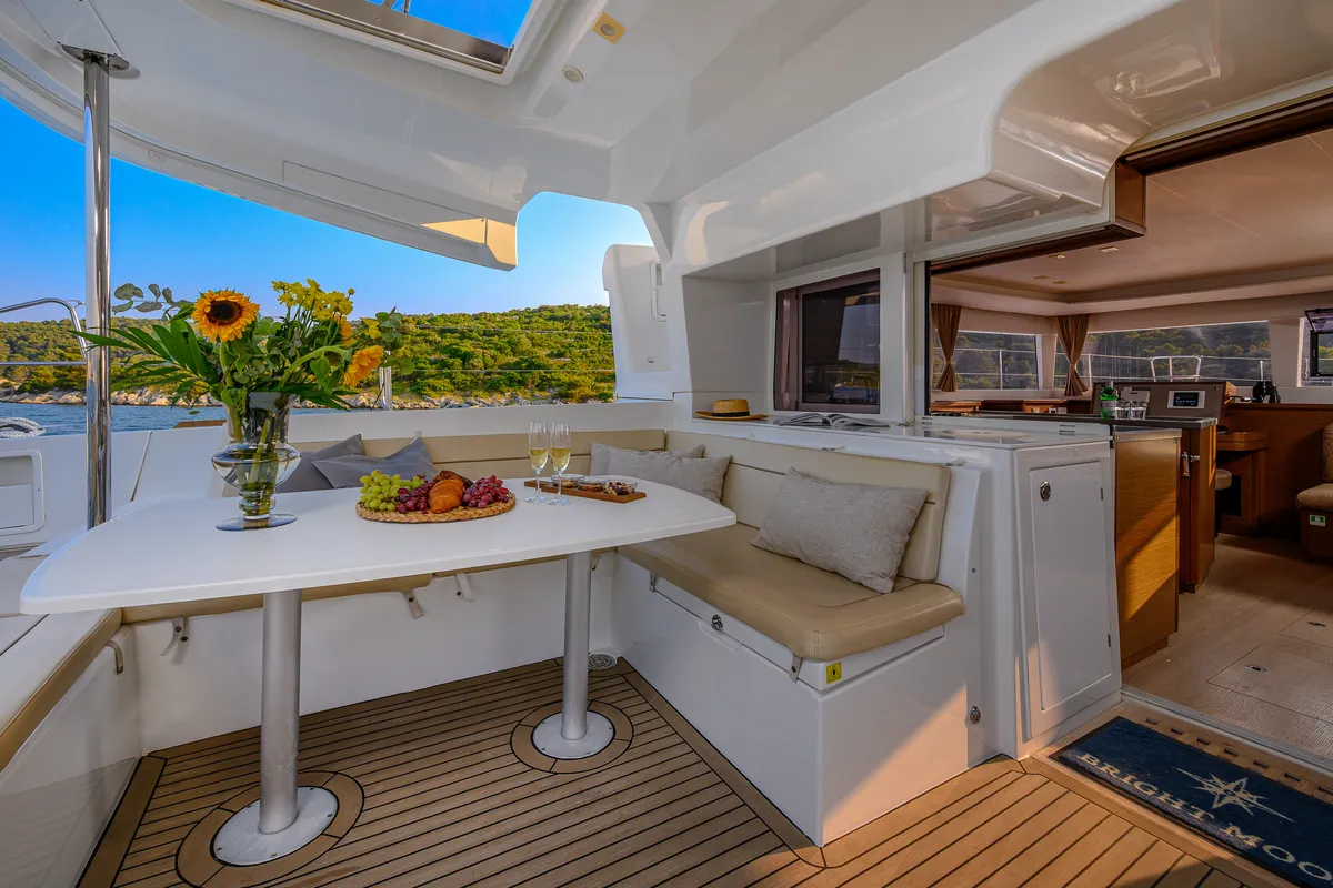 Deck of Bright Moon, a Lagoon 450 F catamaran at Trogir, Croatia