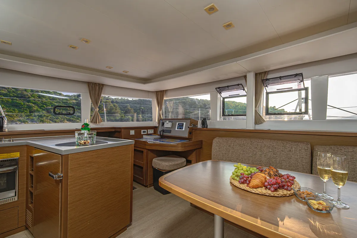 Salon of Bright Moon, a Lagoon 450 F catamaran at Trogir, Croatia
