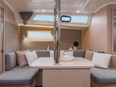 Salon of Sunsail 41.1 Classic, a Beneteau Oceanis 411 sailboat at Procida, Italy