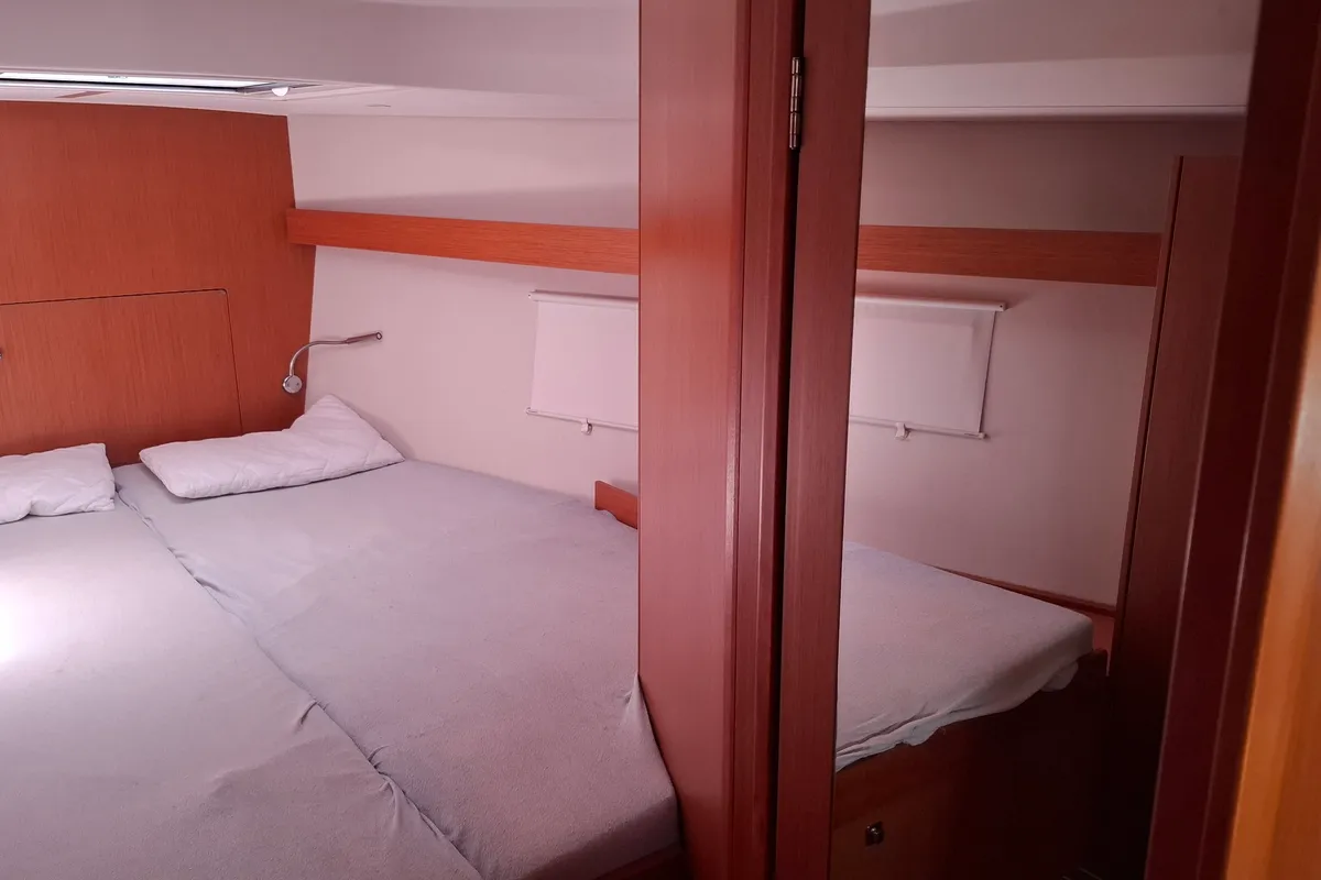 Cabin on Balarina, a Bavaria C42 sailboat at Lefkada, Greece