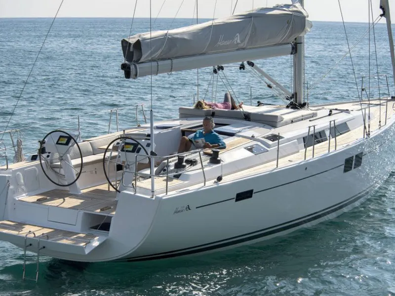 Exterior view of Kia Ora, a Hanse 505 sailboat at Marmaris, Turkey